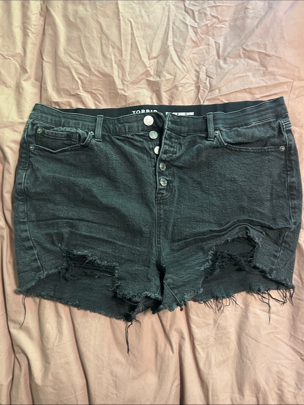 torrid Black Distressed High-Rise Denim Shorts